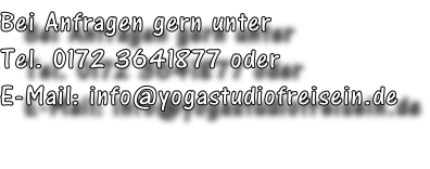 Bei Anfragen gern unter  Tel. 0172 3641877 oder  E-Mail: info@yogastudiofreisein.de